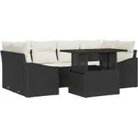 vidaXL Ensemble de canapé de jardin avec coussins 7 pcs noir et crème poly rotin