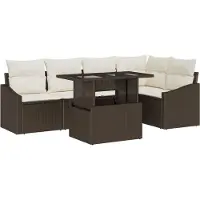 vidaXL Ensemble de canapé de jardin avec coussin avec mémoire 6 pcs brun et crème