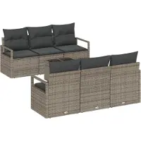 vidaXL Ensemble de canapé de jardin avec coussins avec mémoire 7 pcs Gris Poly-Rotin