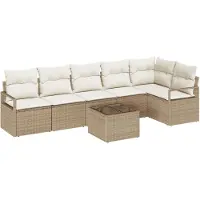 vidaXL Ensemble de canapés de jardin , 7 pièces, beige et crème, en polyrotin