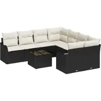 vidaXL Ensemble de canapés de jardin avec coussins et rangement, 9 pièces, noir et crème