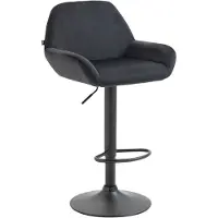 Décoshop26 Tabouret de bar en velours rembourré noir base trompette métal noir mat TDB10423
