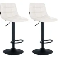 Décoshop26 Lot de 2 tabourets de bar en synthétique blanc base métal noir mat réglable en hauteur et repose-pieds TDB10638