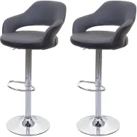 Décoshop26 Lot de 2 tabourets de bar avec dossier synthétique gris et noir rotatif et réglable TDB04042