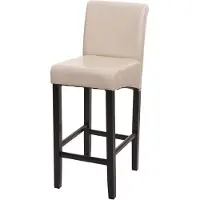 Décoshop26 Tabouret de bar chaise haute de bar pieds en bois foncé assise en synthétique crème 04_0001237