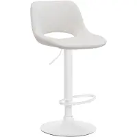 Décoshop26 Tabouret de bar chaise haute x1 avec repose-pieds en velours crème piètement métallique blanc 10_0004604