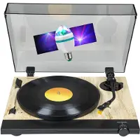 Thomson Tourne Disque Platine vinyle TT702 Sortie RCA - (33/45 Tours) - Finition Bois, Noir, Ampoule DIAMS couleurs LED inclus