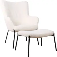 Happy Garden Fauteuil en tissu bouclette écru avec repose-pieds EIRA