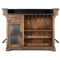 GINER Y COLOMER Meuble bar Elbia en bois de manguier et granit, 110 cm x 150 cm x 62 cm,
