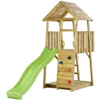 Kangui - Tour de jeux en bois Wiki - Toboggan, mur d'escalade, cabane, échelle et grand bac à sable