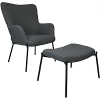 Happy Garden Fauteuil en tissu boucle gris avec repose-pieds EIRA