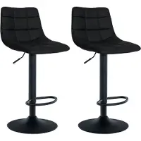 Décoshop26 Lot de 2 tabourets de bar en synthétique noir base métal noir mat réglable en hauteur et repose-pieds TDB10637