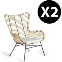 GINER Y COLOMER Lot de 2 fauteuils en rotin Kuvia, 90 cm x 70 cm x 70 cm,
