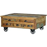 GINER Y COLOMER Table basse Verrier en bois recyclé, 40 cm x 110 cm x 70 cm,
