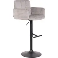 Décoshop26 Tabouret de bar pivotant en velours gris et métal noir avec accoudoirs repose-pieds et dossier TDB10654