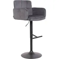 Décoshop26 Tabouret de bar pivotant en velours gris foncé et métal noir avec accoudoirs repose-pieds et dossier TDB10656
