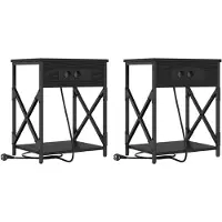 vidaXL Table de nuit avec station de chargement 2 pcs Chêne noir