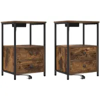vidaXL Table de nuit avec station de chargement avec tiroir Chêne fumé