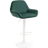 Décoshop26 Tabouret de bar en velours rembourré vert base trompette métal blanc mat TDB10417