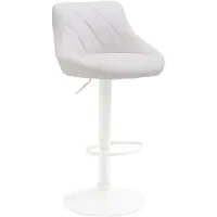 Décoshop26 Tabouret de bar en synthétique blanc pivotant avec repose-pieds métal blanc coutures décoratives TDB10597