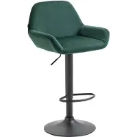 Décoshop26 Tabouret de bar en velours rembourré vert base trompette métal noir mat TDB10424