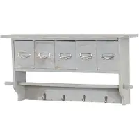 Décoshop26 Porte manteau mural étagère murale tringle vintage avec 5 tiroirs 32x65x13cm gris 04_0000965