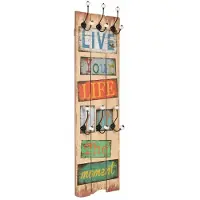 Décoshop26 Porte-manteau mural avec 6 crochets meuble d'entrée 120 x 40 cm LIVE LIFE DEC024194
