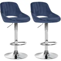Décoshop26 Lot de 2 tabourets de bar avec repose-pieds en forme d'arc assise en tissu velours bleu cadre en métal TDB10755