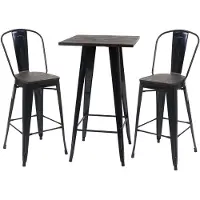 Décoshop26 Set Table De Bar Avec 2x Tabourets De Bar Plateau En Bois Design Industriel En Métal Noir 04_0003070