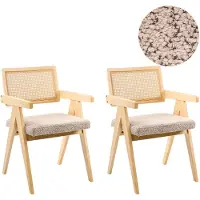 Beliani Lot de 2 chaises de salle à manger marron clair avec assise rembourrée en bouclettes gris beige, structure en bois d'hévéa, cuisine rétro, salle à manger