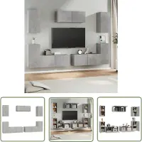 The Living Store 7 pcs. Ensemble de meubles TV gris béton bois composite