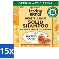 Garnier - Loving Blends - Shampooing solide - Miel doré - Cheveux abîmés ou cassants - 1 flacon de shampooing - Pack avantage - 15 pièces