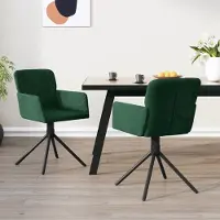 The Living Store Chaise de salle à manger 2 pcs. Pivotant Vert foncé Velours