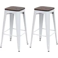 Mendler 2x Tabouret de bar HWC-A73, avec siège en bois, métal, style industriel blanc