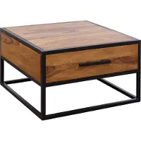 FineBuy Table basse FB51417 bois massif / métal Table de salon 65x38x65cm Sheesham Table de salon industrielle brune Designer Table en bois