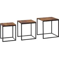FineBuy Lot de 3 tables d'appoint en bois massif de sheesham et métal / Table d'appoint rectangulaire moderne, table basse 3 pièces, table de salon peu encombrante, table en bois
