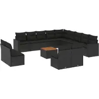 vidaXL Ensemble de salon de jardin 14 pièces avec coussins noir Poly rotin