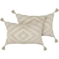 Beliani Coussin décoratif motif géométrique beige clair tufté 40 x 60 cm 2pcs CRATAEGUS (60 x 40 cm)