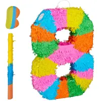 Relaxdays Regenbogen Pinata Zahl mit Zubehör (1 pcs)