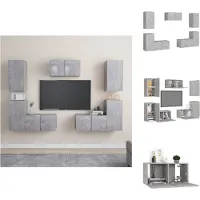 vidaXL Ensemble d'armoires TV 7 pièces gris béton Matériau dérivé du bois - Meubles TV
