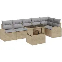 vidaXL Ensemble de canapé de jardin avec coussins 7 pcs Beige et gris clair Poly-Rotin