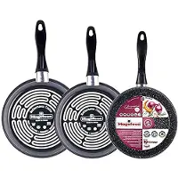 Magefesa Set 3 Poêles À Frire 24-26-28cm, Induction, Pierre Non Adhérente Sans Pfoa, , Gris, , Gransasso