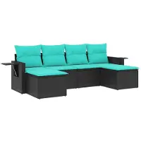 vidaXL Ensemble de 6 canapés de jardin avec coussins, polyrattan noir