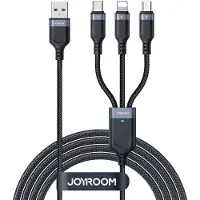 JOYROOM Câble 3 en 1 S-A18, USB-A - Lightning, USB-C, micro USB, 1,2 m, noir