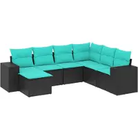 vidaXL Ensemble de 7 canapés de jardin avec coussins, polyrattan noir