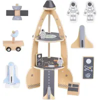 Mamabrum Fusée Spatiale en Bois - - Garage Enfant - 2 Astronautes - 2 Véhicules - Satellite