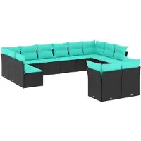 vidaXL Ensemble de 12 canapés de jardin avec coussins, polyrattan noir