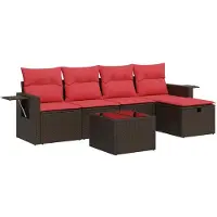 vidaXL Ensemble de salon de jardin 6 pièces avec coussins Marron Poly Rattan