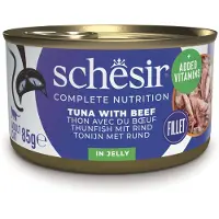 Schesir 6x85g Thon avec bœuf Complete Nutrition Nourriture humide en gelée pour chats