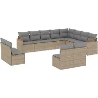 vidaXL Salon de jardin avec coussins 12 pcs beige résine tressée
